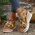 Rainbow Graffiti Wedge Heels Sandals for Women Summer 2025 Peep Toe Platform Sandals Woman Buckle Strap Thick Bottom Beach Shoes Lady T Fashions