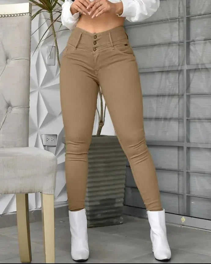 Spring Summer New Women's Clothing Trousers, White High Waist Tight Skinny Pants Casual All-Matching - Lady T Fashions