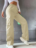 Fashion Women Baggy Joggers Pants Casual Communte Female Chic Straight Cargo Pant Elastic High Waist Elegant Oversized Trousers - Lady T Fashions
