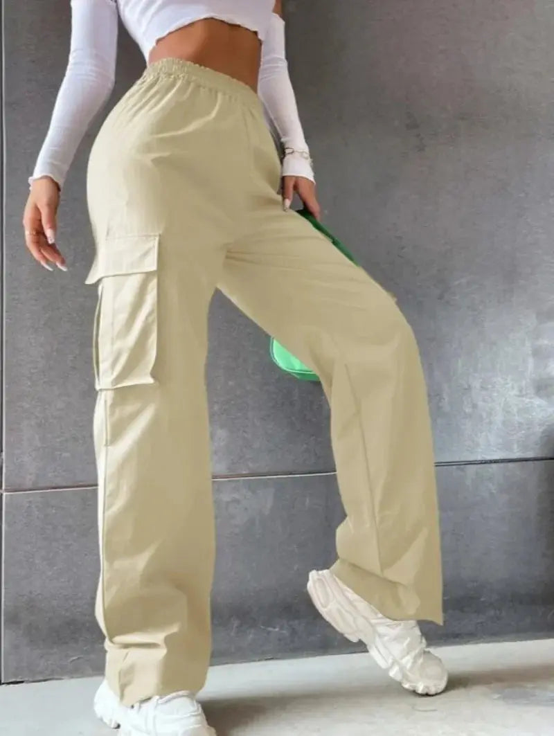 Fashion Women Baggy Joggers Pants Casual Communte Female Chic Straight Cargo Pant Elastic High Waist Elegant Oversized Trousers - Lady T Fashions