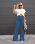Women Pants Elegant Corduroy Autumn Winter Fashion Slim Casual Female New Solid Mid-waist Street Long Flare Clothing Lugentolo - Lady T Fashions