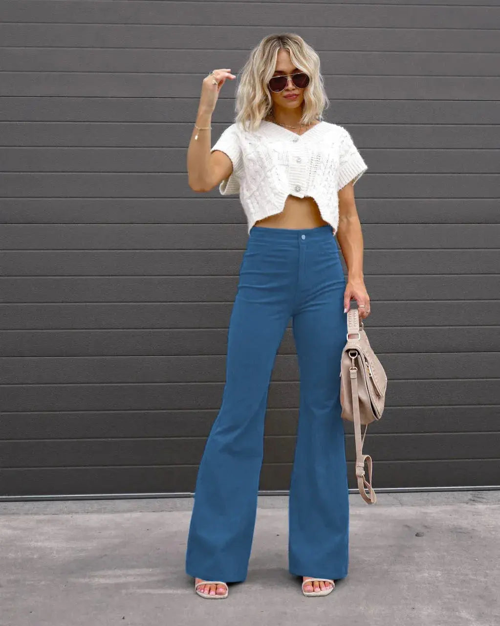 Women Pants Elegant Corduroy Autumn Winter Fashion Slim Casual Female New Solid Mid-waist Street Long Flare Clothing Lugentolo - Lady T Fashions