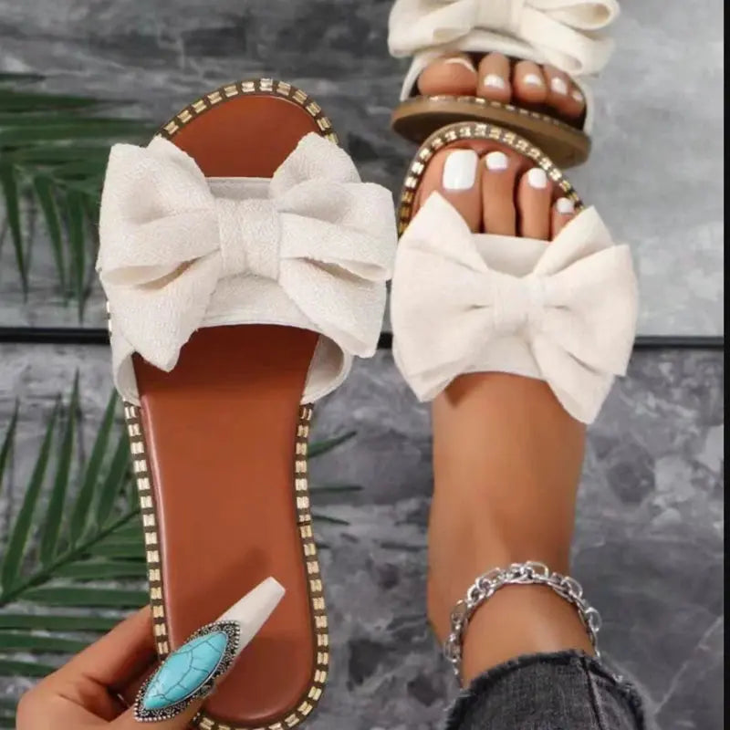 Women Flats Slippers Summer Fashion Bow Tie Sandals Shoes for Women Flat Casual Beach Slippers Slides Women Zapatos De Mujer Lady T Fashions