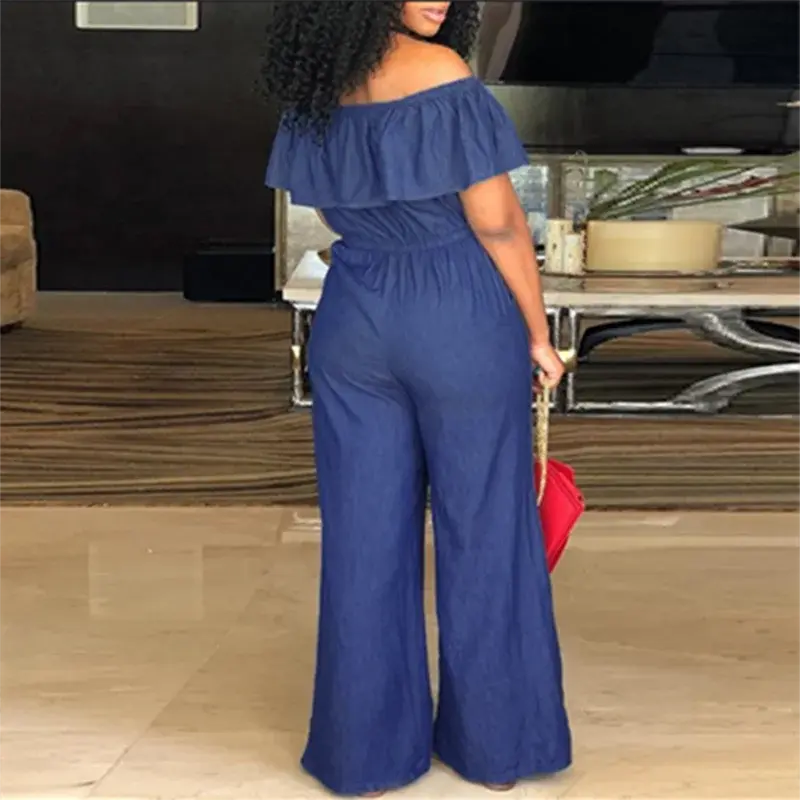 Women's Sexy Strapless Romper - Denim Wide Leg Jumpsuit with Ruffles Summer Beachwear - Lady T Fashions