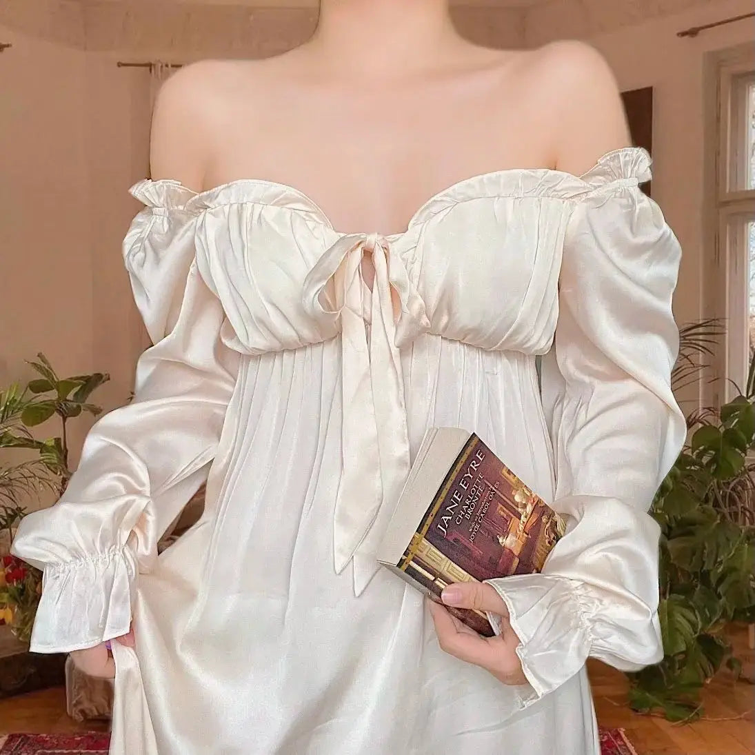 Women's Elegant Nightgown French Style Ladies Summer Long Sleeve Night Dress Bow Sexy Homewear Nightdress For Female S-2XL - Lady T Fashions