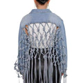 Women Denim Jacket Back Grid Fringe Design Denim Jacket Ladies Spring and Fall Fashion Short Personalized Jacket Coat 2024 New - Lady T Fashions