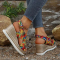 Rainbow Graffiti Wedge Heels Sandals for Women Summer 2025 Peep Toe Platform Sandals Woman Buckle Strap Thick Bottom Beach Shoes Lady T Fashions