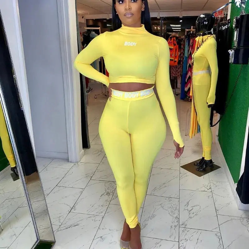 European and N Women's Clothing Hot Cross-border Trade Autumn and Winter Sexy Solid Color Tight Long-sleeved Suit - Lady T Fashions