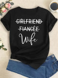 Plus Size Women's Clothing Fashion Letters Wife Print T-shirt, Short Sleeve Crew Neck Casual Top For Summer & Spring - Lady T Fashions