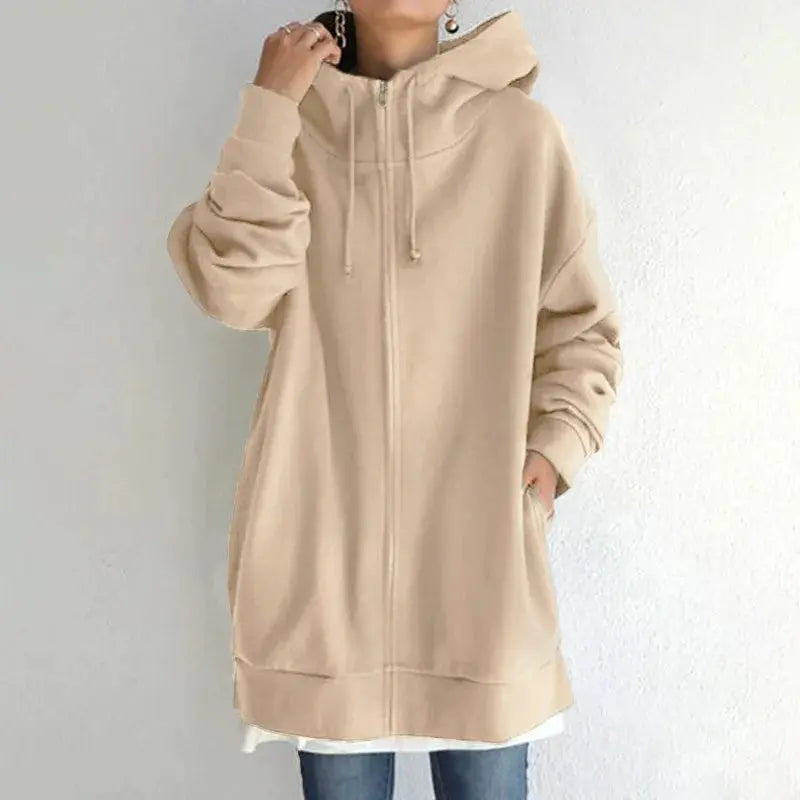 Women's Oversized Hoodie Autumn Winter Casual Zip Solid Long Hooded Coats 2025 Fashion Street Hoodies Coat Female - Lady T Fashions