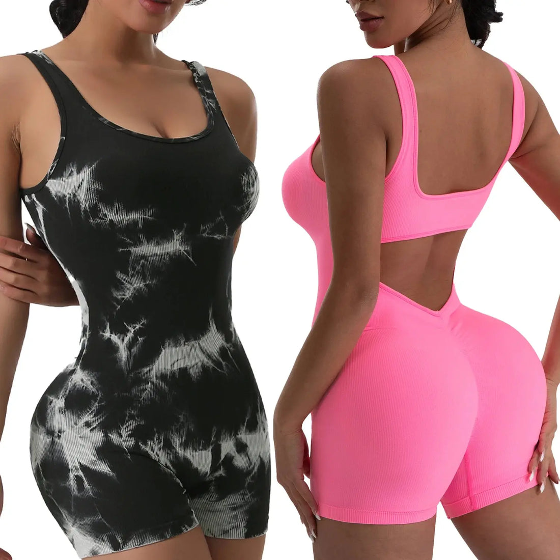 Women Sexy Hollow Out Bodysuit Seamless Square Neck Backless Bodysuit Fitness Yoga Trainning High Elastic Sports Short Bodysuit - Lady T Fashions