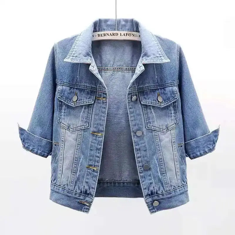 Women Denim Jacket Spring Autumn Short Coat Pink Jean Jackets Casual Tops Purple Yellow Purple Blue Loose Tops Lady Outerwear - Lady T Fashions