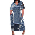 Patchwork Denim Print Casual Plus Size Maxi Dress - Lady T Fashions