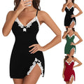 Sexy Sleepwear Women Lace Silk Satin V-Neck Nightgown Split Hem Soft Lingerie Night Dress Sleeveless Sleepwear Female Clothes - Lady T Fashions