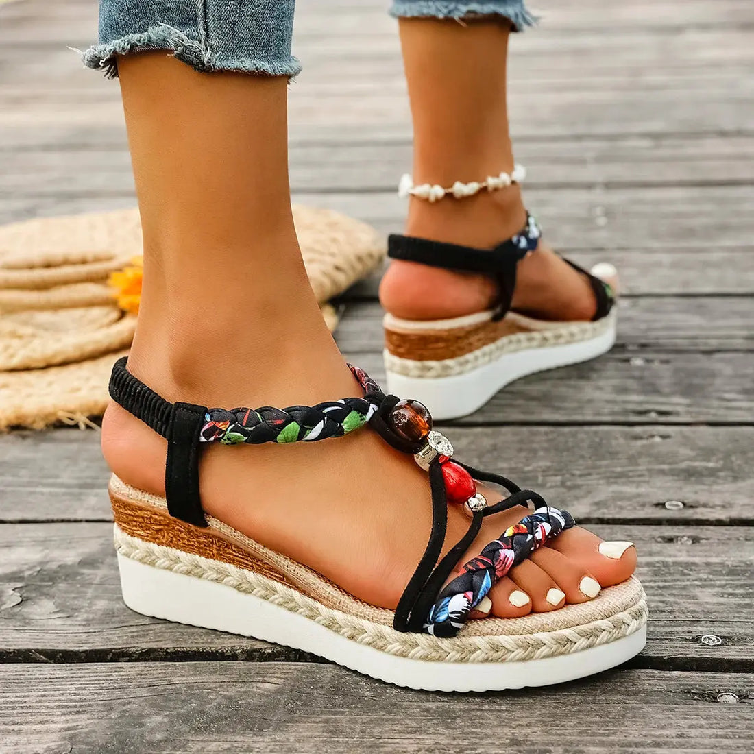 Women'S New Summer Sandals Classic Wedge Thick Sole Elevated Elastic Strap Open Toe Elegant Comfortable Sandals for Women Lady T Fashions