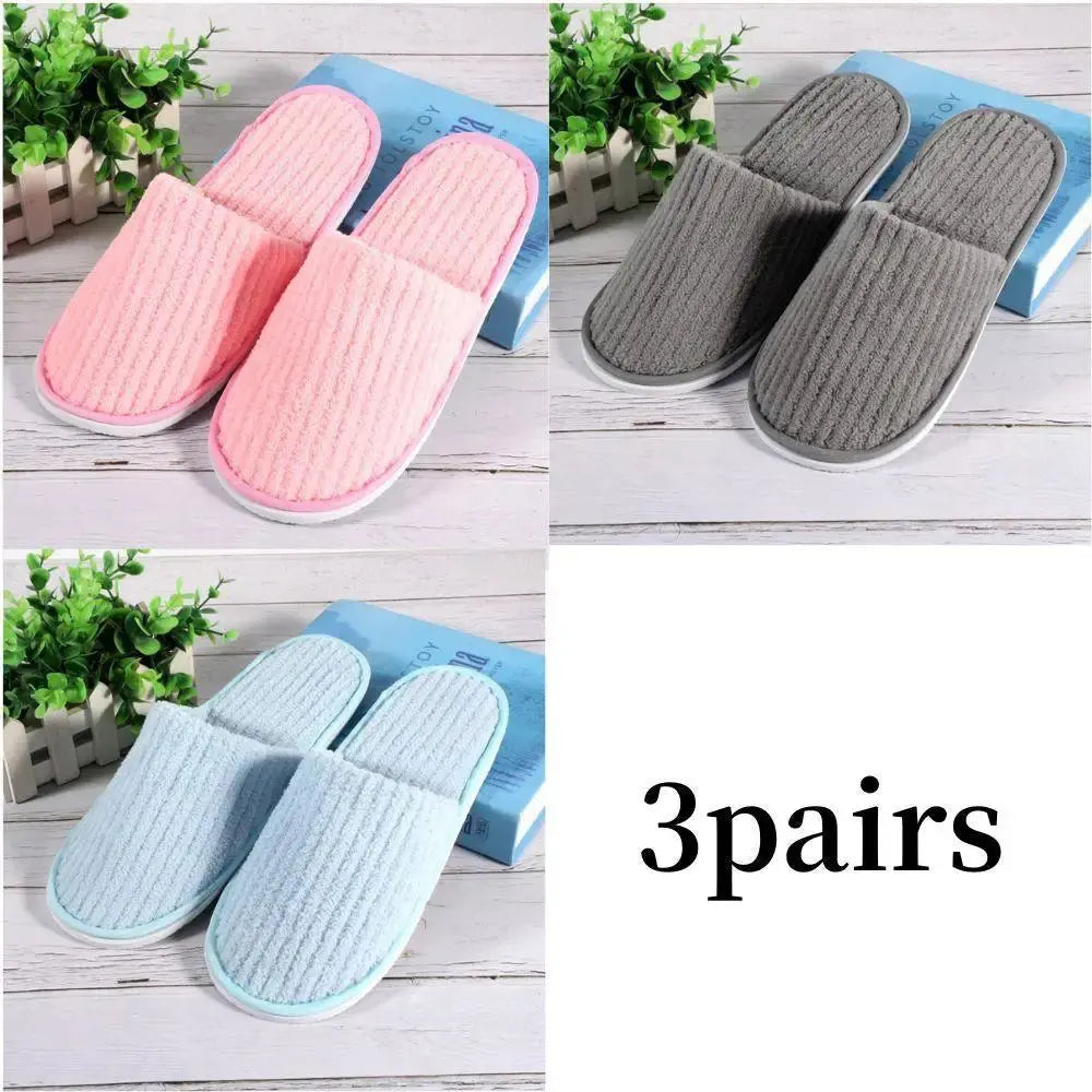 3/1 Pairs/Set Non-slip Travel Hotel Slippers Winter Warm Home Indoor Guest Slippers High Quality Disposable Closed Toe Slippers Lady T Fashions