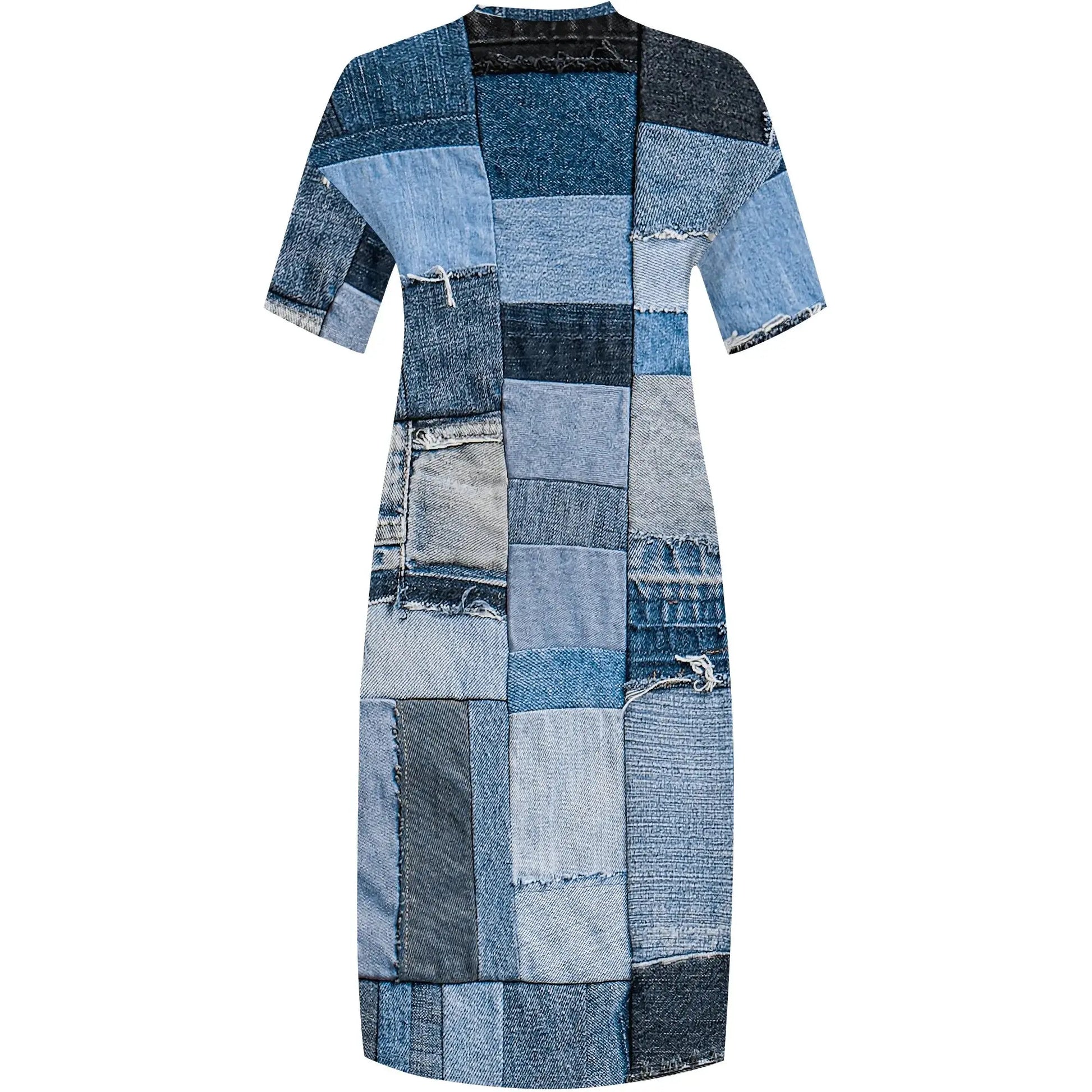 Patchwork Denim Print Casual Plus Size Maxi Dress - Lady T Fashions
