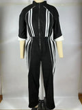 Women Jumpsuits For Spring 3/4 Sleeve Print Stripe Loose Fashion Streetwear Overalls Wide Leg Pants Trousers 2025 Summer - Lady T Fashions
