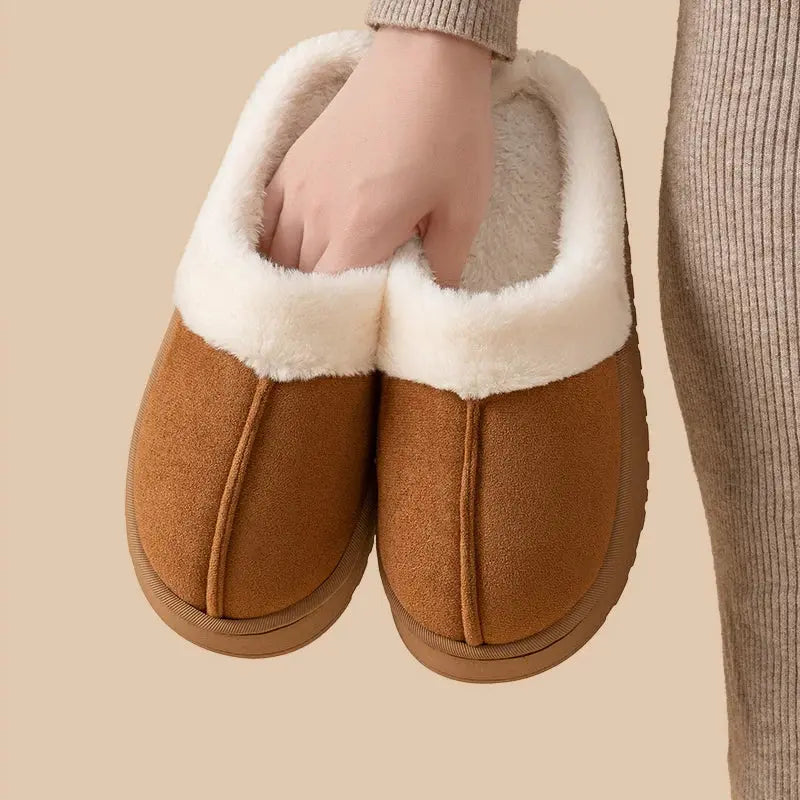Winter Warm Flat Fur Slippers Women Faux Suede Fluffy Furry Home Slides Couples Comfort Non Slip Indoor Floor Cotton Shoes - Lady T Fashions