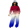 Women's clothing long pants set gradient color trendy long sleeved knotted wide leg pants set autumn and winter styles plus size - Lady T Fashions