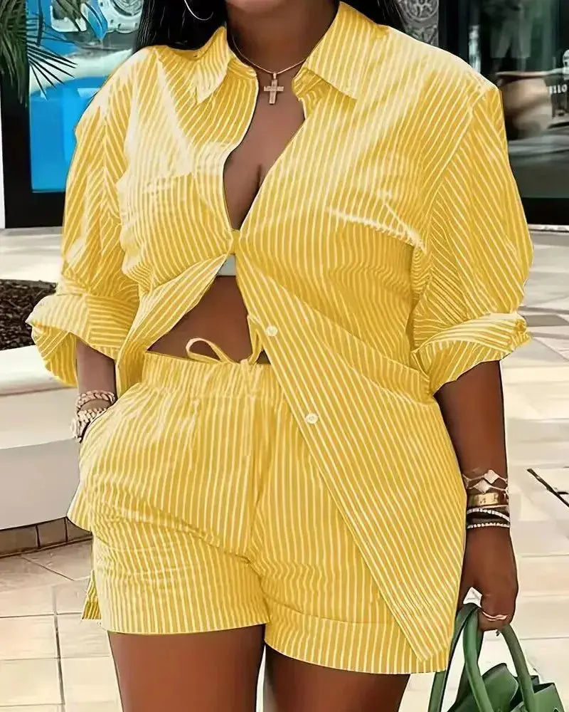 Clothes for Women Fashion Women Long Sleeve Printing Two Piece Sets Womens Outifits Top Short Matching Sets S-3XL Women Clothing - Lady T Fashions