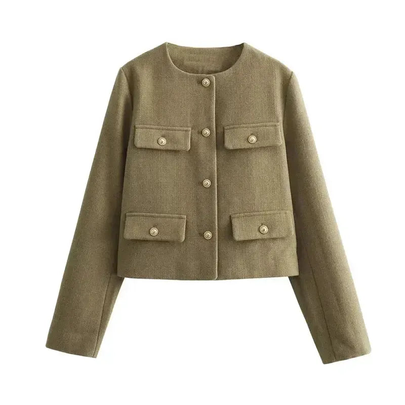 2025 New Woman Jackets Outerwears Long Sleeve Cropped Fashion Jacket for Women Button Short Coats Elegant Women's Coat - Lady T Fashions