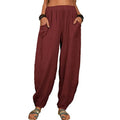Women Harem Pants Summer Casual Vintage Cotton Linen Pants Elastic Waist Wide Leg Retro Loose Pockets Female Mom Trousers S-5XL Lady T Fashions