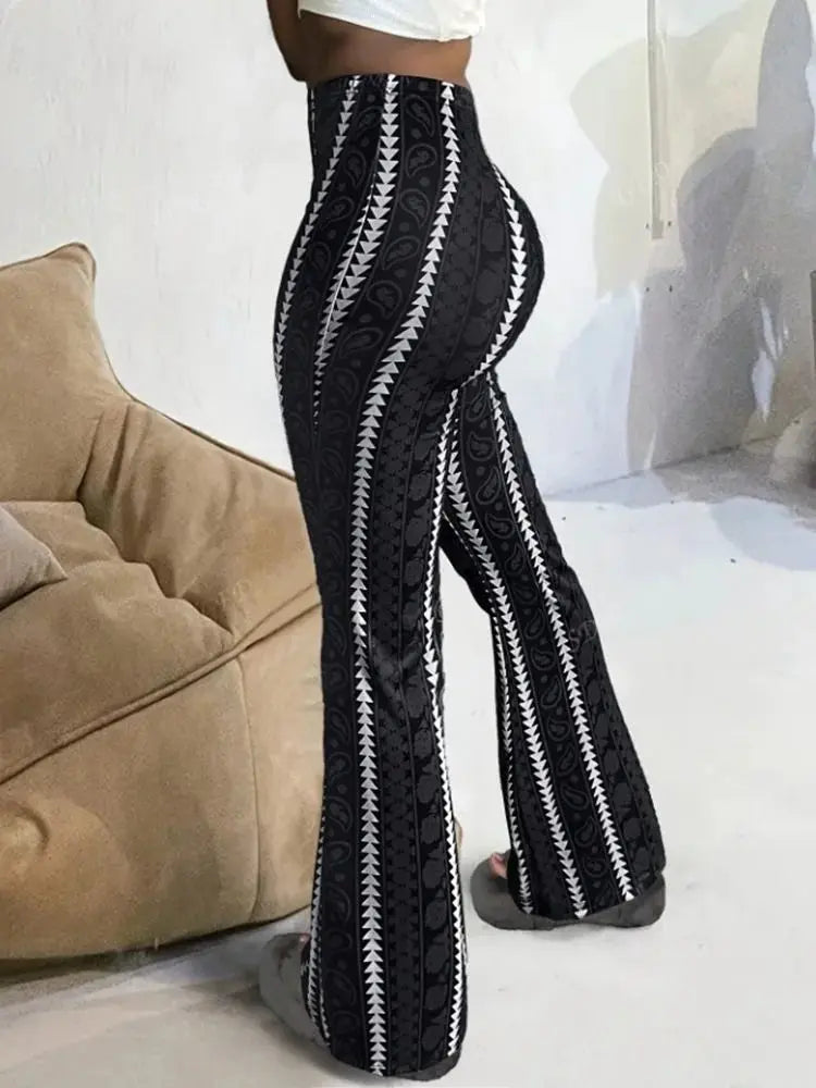 Women Pants Retro Print Flared Leggings Sexy Slim Fit Casual Pants Street Style 2025 Spring Summer Fashion Long Trousers - Lady T Fashions