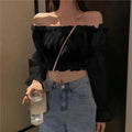 Women Top Sexy Blouse Off Shoulder Top Long Sleeve Solid Color White Shirt Puff Sleeve Ruffle Tunic Crop Top Summer Tube Top - Lady T Fashions