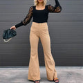Women Pants Elegant Corduroy Autumn Winter Fashion Slim Casual Female New Solid Mid-waist Street Long Flare Clothing Lugentolo - Lady T Fashions