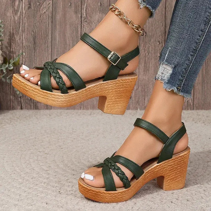 Lucyever Lightweight High Heeled Sandals for Women 2025 Summer Ankle Buckle Female Gladiator Sandal Woven Platform Sandles Woman - Lady T Fashions