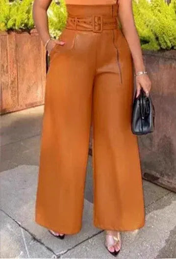 Women's Pants Wholesale Items High Waist Pu Leather Black Wide Leg Pants for Women Casual Fashion Loose Streetwear Trouser Femme Lady T Fashions