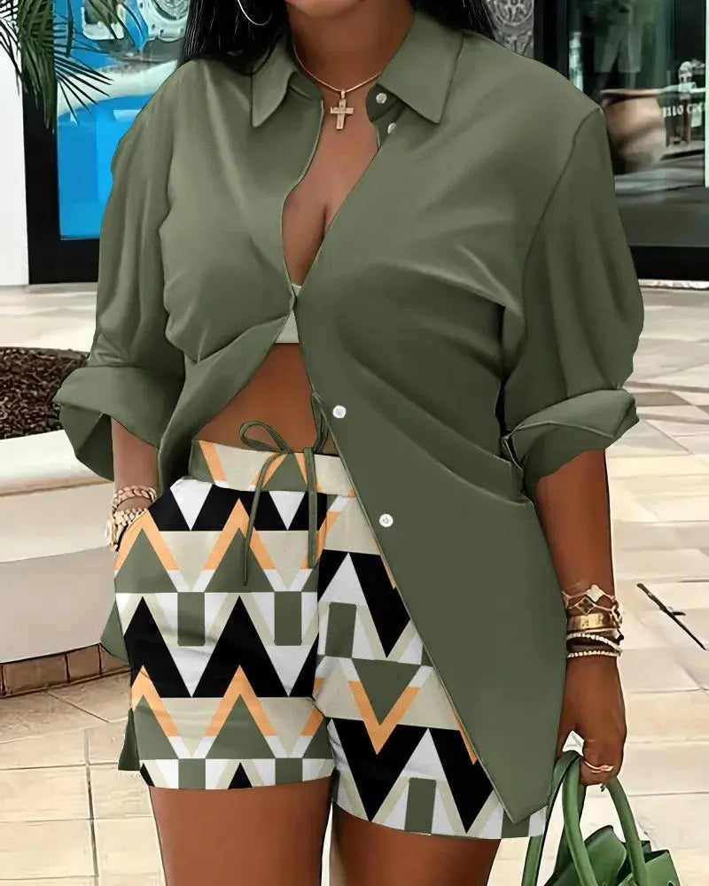 Clothes for Women Fashion Women Long Sleeve Printing Two Piece Sets Womens Outifits Top Short Matching Sets S-3XL Women Clothing - Lady T Fashions