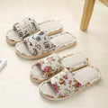 House Linen Slippers Women Floral Autumn Cute Home Indoor Non Slip Funny Sandals Cartoon Kawaii Cat Shoes Flat Flax Striped Lady T Fashions