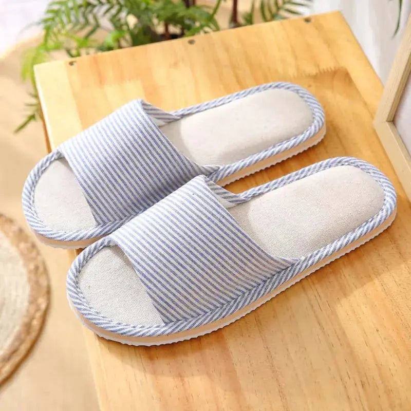 House Linen Slippers Women Floral Autumn Cute Home Indoor Non Slip Funny Sandals Cartoon Kawaii Cat Shoes Flat Flax Striped Lady T Fashions