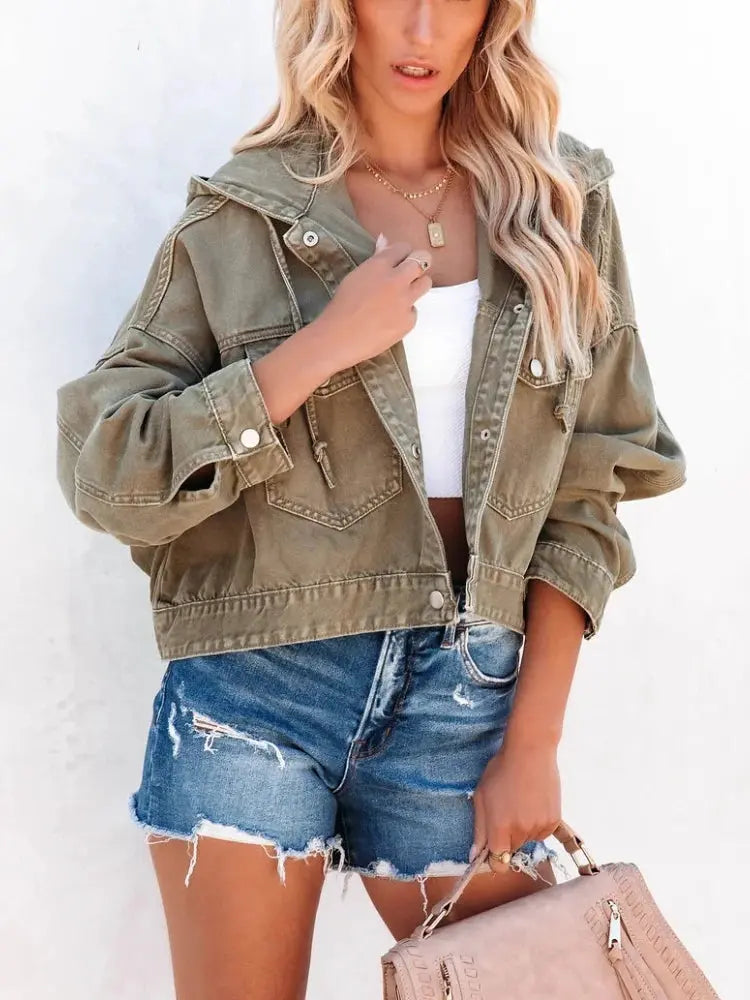 Fashion New Jackets for Women 2022 Hooded Denim Jacket Women Vintage Jean Coats Casual Long Sleeve Top Clothes Women Streetwear - Lady T Fashions