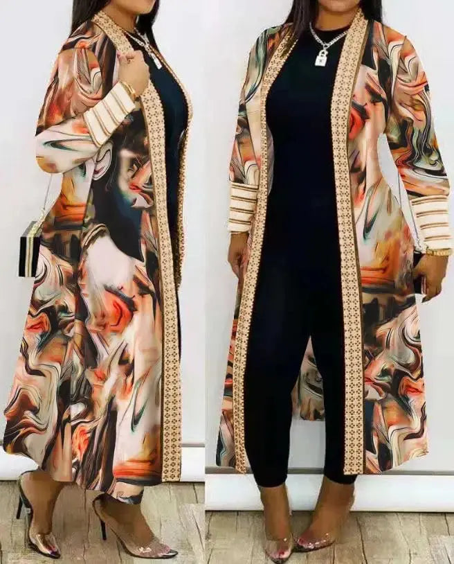 Jackets for Women 2023 Autumn/winter New Fashion Casual Daily Plus Size Leopard Print Open Front Longline Coat Elegant Commuting - Lady T Fashions