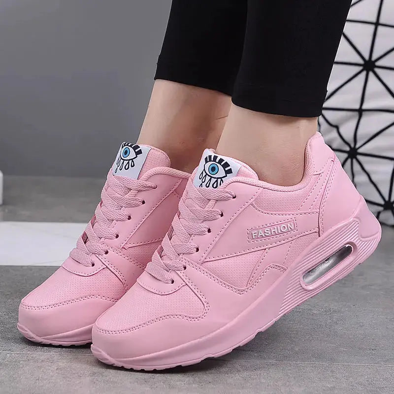 Women Fashion Sneakers Air Cushion Sports Shoes Pu Leather Blue Shoes White Pink Outdoor Walking Jogging Shoes Female Trainers - Lady T Fashions