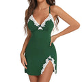 Women Nightdress Sexy Lace Chemise Bow Nightgown Sleepwear V Neck Full Slip Babydoll Lingerie Sleep Dress - Lady T Fashions