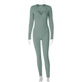 Fantoye Sexy Solid V-Neck Long Sleeve High Waist Skinny Female Jumpsuit Patchwork Fashion Casual Thin Women Jumpsuit New - Lady T Fashions