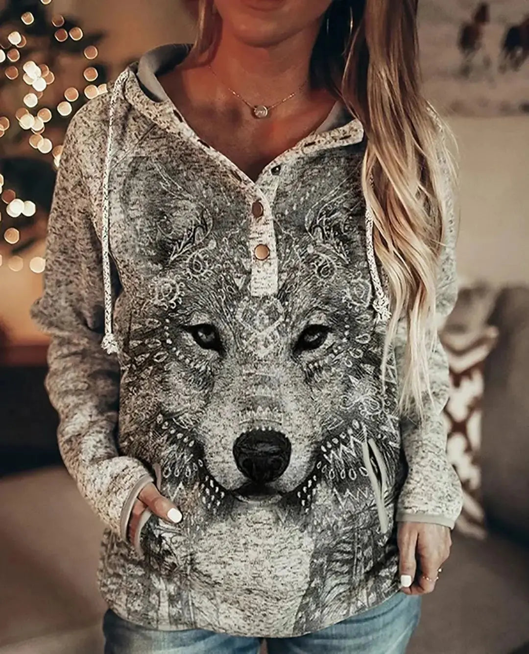Wolf Hoodie Women Fashion Oversized Hoodies Vintage Sweats Girls Coat Women Sweatshirt Coat Hooded Pullover Owl Tracksuit Autumn - Lady T Fashions