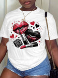 Women Plus Size Clothing Summer Round Neck Short Sleeve Printed Love Lips Lipstick Fashion Plus Size T-Shirts Y2k Top - Lady T Fashions