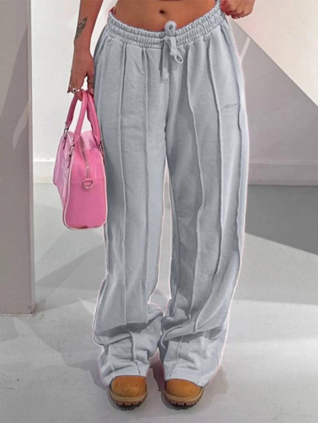 Women Pants Mid Waist Drawstring Trousers Wide Leg Pant Office Lady Elegant Loose Slight Strech Capris Summer Y2k Streetwear Lady T Fashions