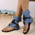 Women Sandals Denim Belt Buckle Large Size High Top Flat Boots New Summer Clip Toe Roman Sandals Dressy Casual Shoes Women Lady T Fashions