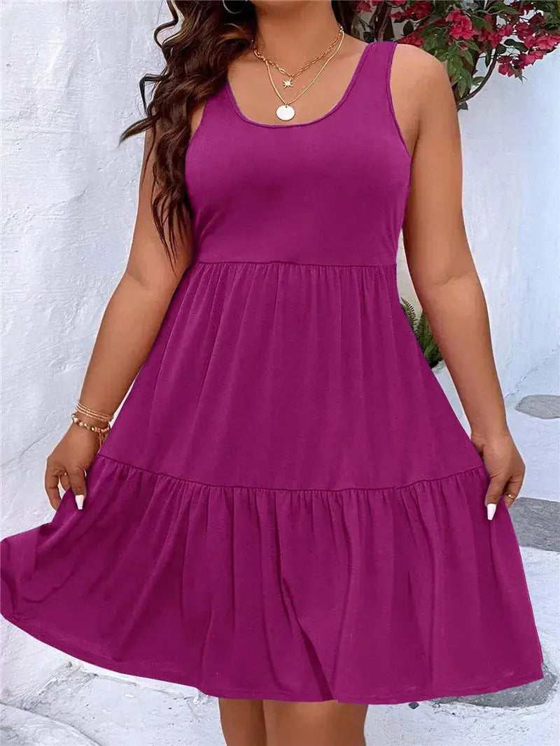 Oversized O-Neck Sleeveless Loose Beach Dress Women Boho Solid Color Plus Size Summer Elegant Sundress Casual Office Vestidos - Lady T Fashions
