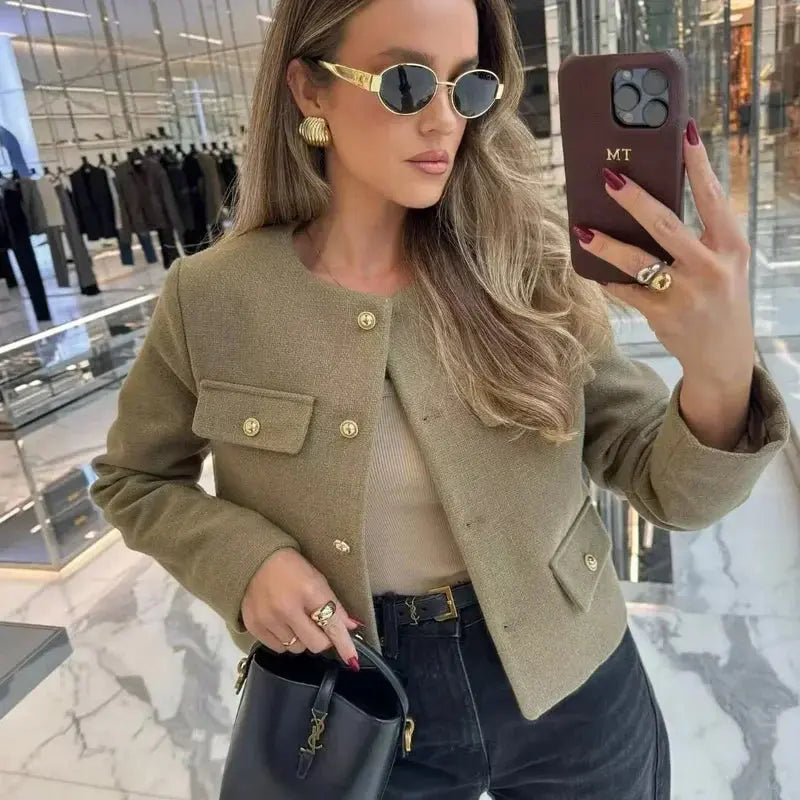 2025 New Woman Jackets Outerwears Long Sleeve Cropped Fashion Jacket for Women Button Short Coats Elegant Women's Coat - Lady T Fashions