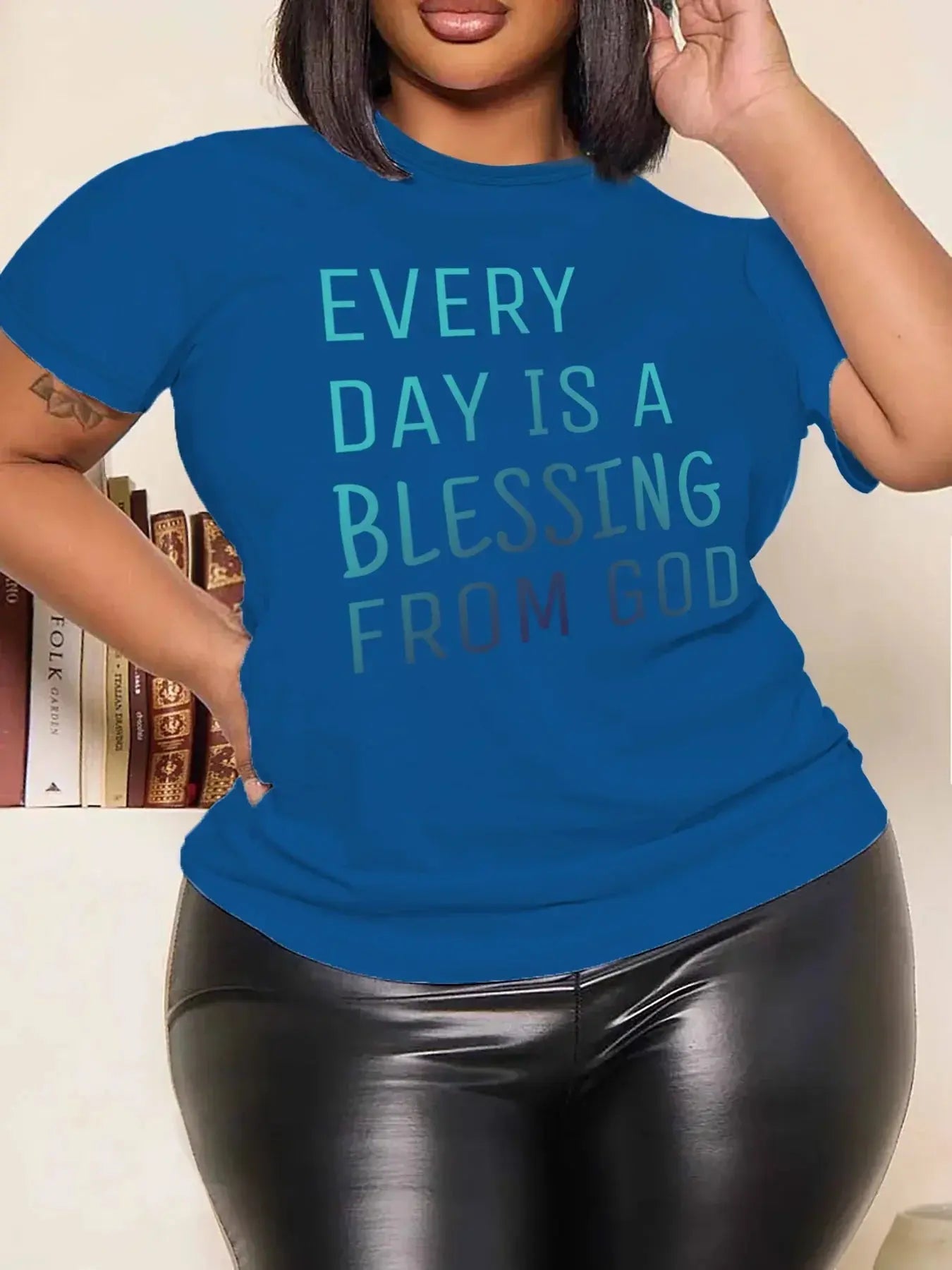 Women Plus Size Clothing Summer Round Neck Short Sleeve Printed Letter Casual BLESSING Plus Size T-Shirts Y2k Top - Lady T Fashions