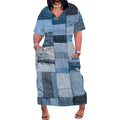 Patchwork Denim Print Casual Plus Size Maxi Dress - Lady T Fashions