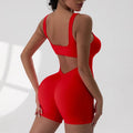 Women Sexy Hollow Out Bodysuit Seamless Square Neck Backless Bodysuit Fitness Yoga Trainning High Elastic Sports Short Bodysuit - Lady T Fashions
