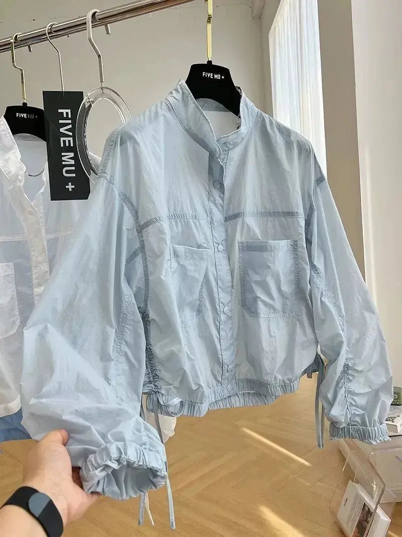 Women's Jacket Top Spring Autumn Thin Sun Protection Loose Baseball Coat Stand Collar Design Trench Coat Top New Windbreaker - Lady T Fashions